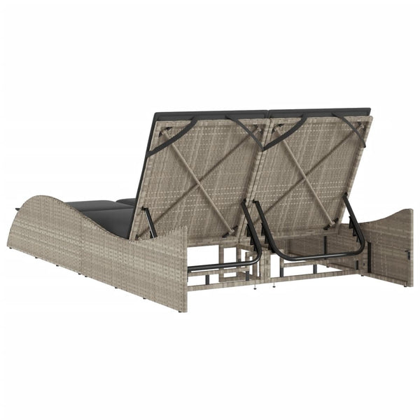 Sonnenliege Poly Rattan Hellgrau mit Auflagen