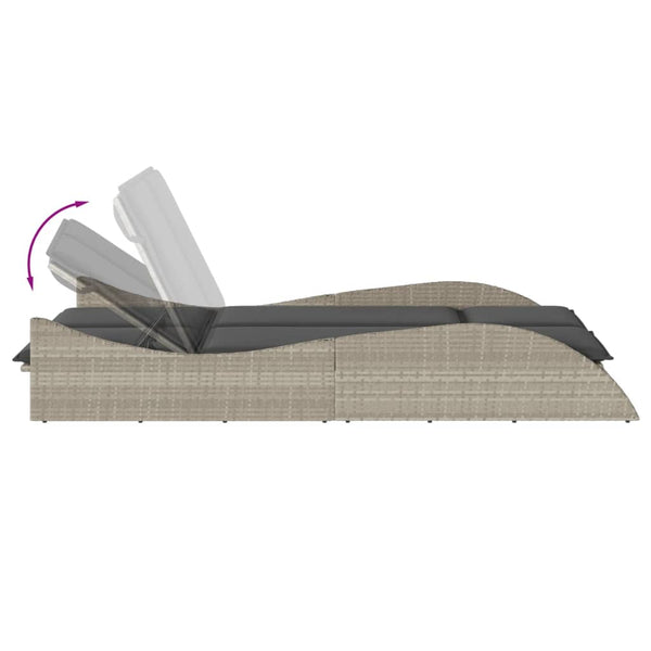 Sonnenliege Poly Rattan Hellgrau mit Auflagen