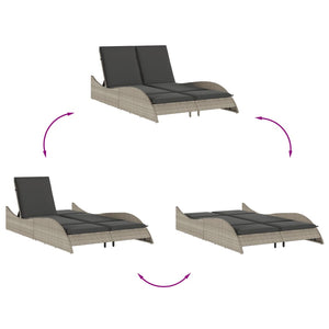 Sonnenliege Poly Rattan Hellgrau mit Auflagen
