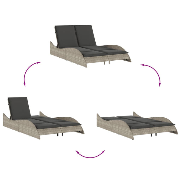 Sonnenliege Poly Rattan Hellgrau mit Auflagen