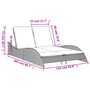Sonnenliege Poly Rattan Hellgrau mit Auflagen