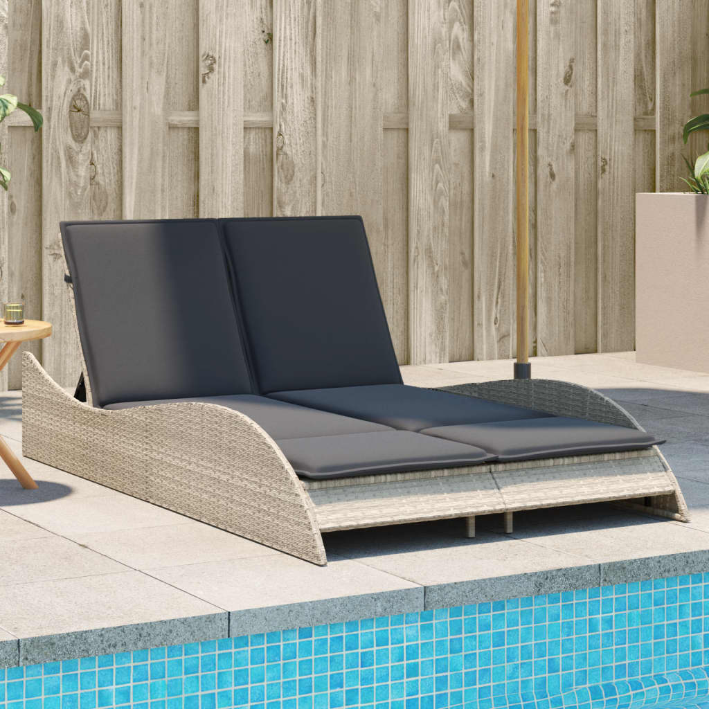 Sonnenliege Poly Rattan Hellgrau mit Auflagen