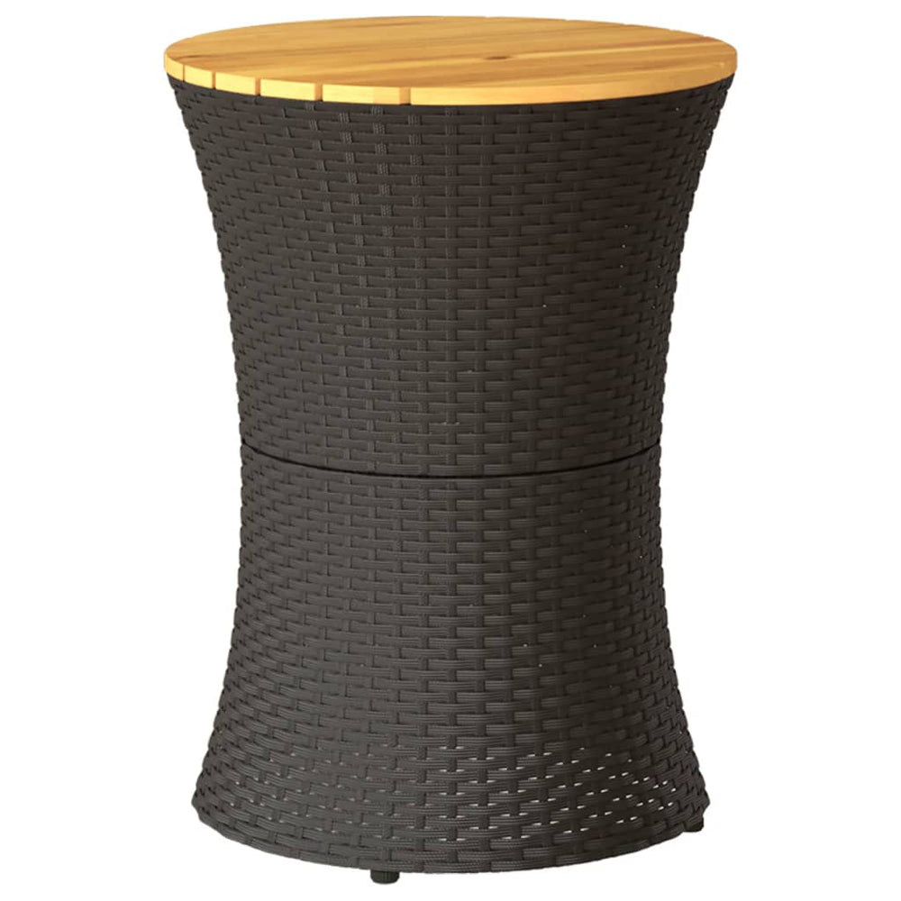 Garten Beistelltisch Trommelform Schwarz Rattan