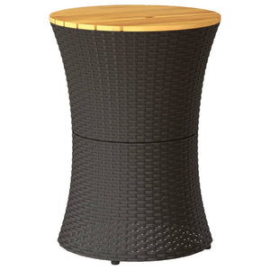 Garten Beistelltisch Trommelform Schwarz Rattan