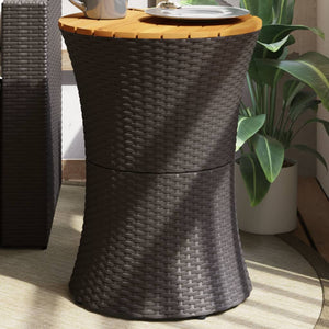 Garten Beistelltisch Trommelform Schwarz Rattan