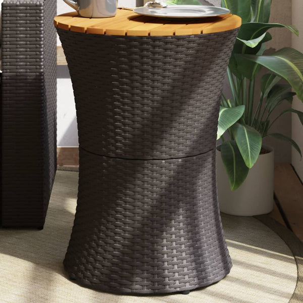 Garten Beistelltisch Trommelform Schwarz Rattan