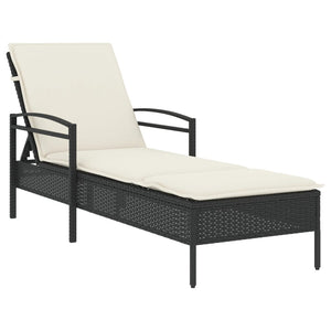 Schwarze Poly Rattan Sonnenliege mit Auflage