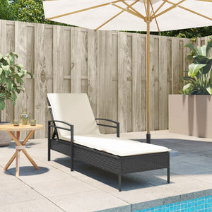 Schwarze Poly Rattan Sonnenliege mit Auflage