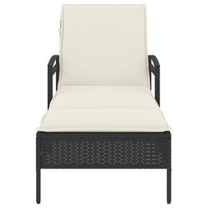 Schwarze Poly Rattan Sonnenliege mit Auflage