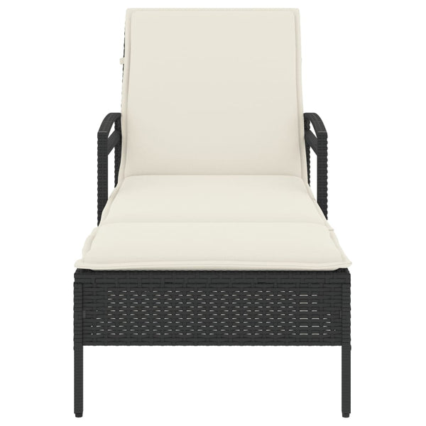 Schwarze Poly Rattan Sonnenliege mit Auflage