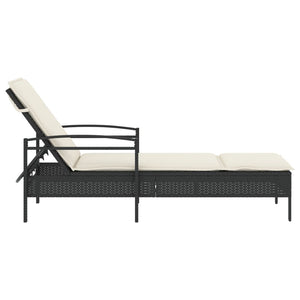 Schwarze Poly Rattan Sonnenliege mit Auflage