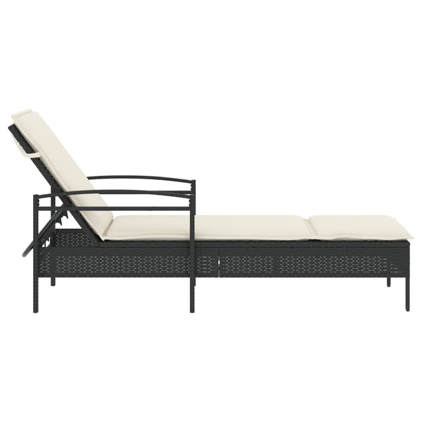 Schwarze Poly Rattan Sonnenliege mit Auflage
