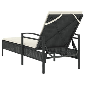 Schwarze Poly Rattan Sonnenliege mit Auflage