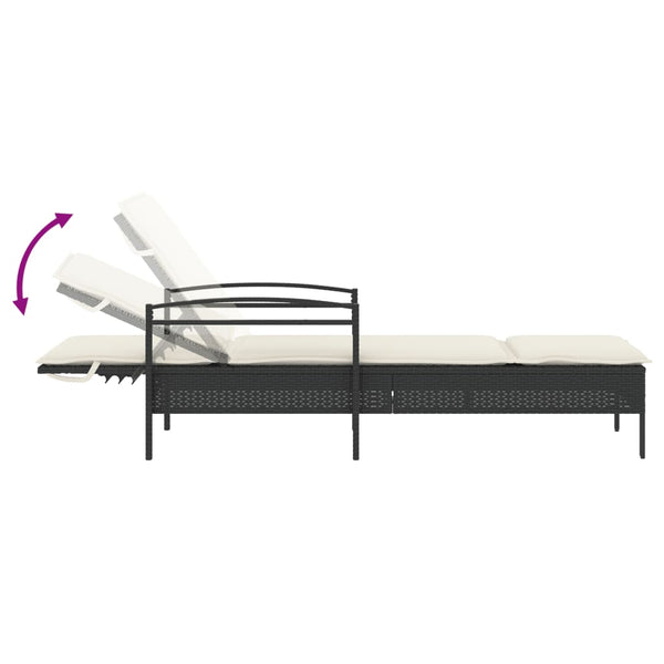 Schwarze Poly Rattan Sonnenliege mit Auflage