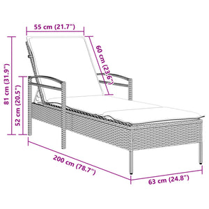 Schwarze Poly Rattan Sonnenliege mit Auflage