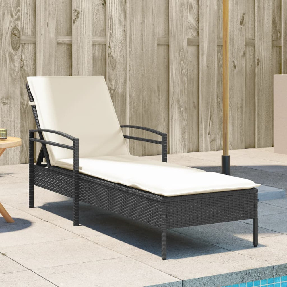 Schwarze Poly Rattan Sonnenliege mit Auflage