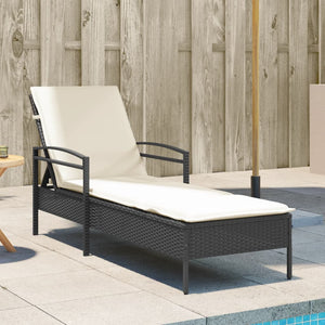 Schwarze Poly Rattan Sonnenliege mit Auflage