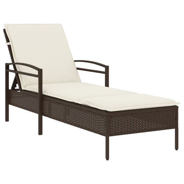 Sonnenliege Braun mit Auflage Poly Rattan