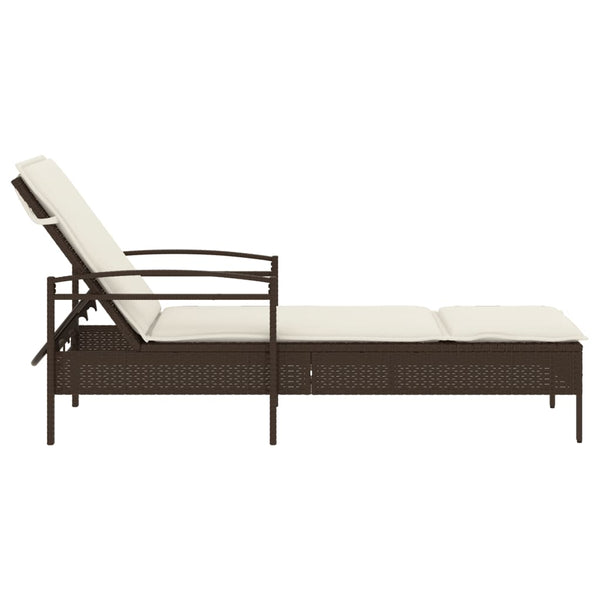 Sonnenliege Braun mit Auflage Poly Rattan