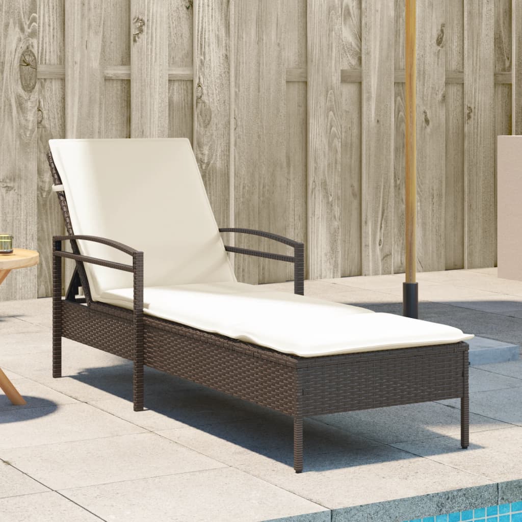 Sonnenliege Braun mit Auflage Poly Rattan