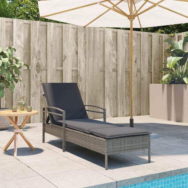 Graue Poly Rattan Sonnenliege mit Auflage