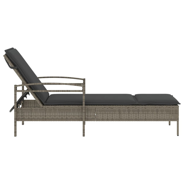 Graue Poly Rattan Sonnenliege mit Auflage