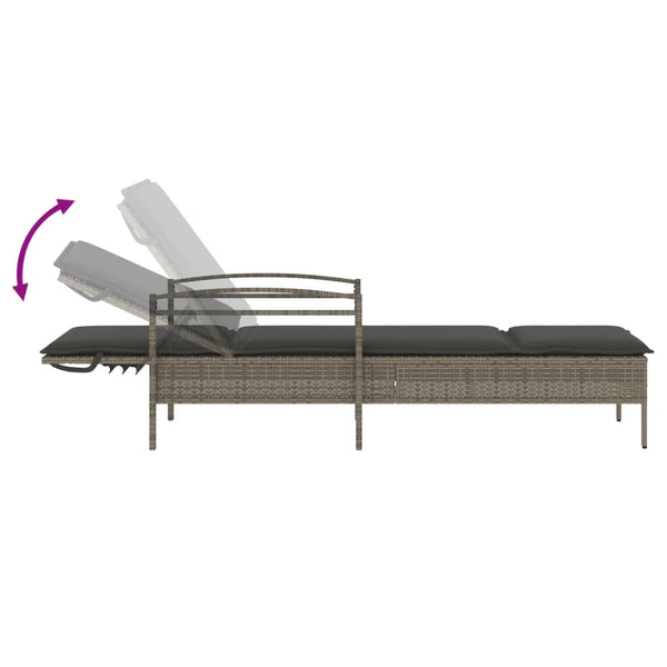 Graue Poly Rattan Sonnenliege mit Auflage