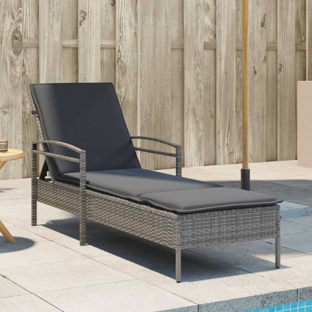 Graue Poly Rattan Sonnenliege mit Auflage