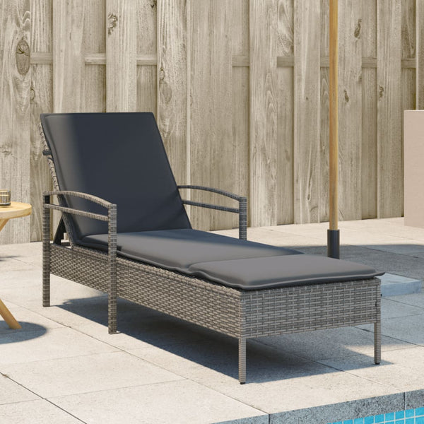 Graue Poly Rattan Sonnenliege mit Auflage