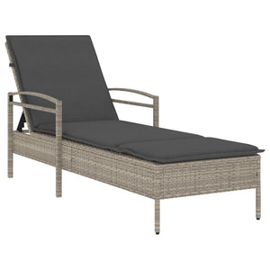 Sonnenliege Poly Rattan Hellgrau mit Auflage