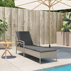 Sonnenliege Poly Rattan Hellgrau mit Auflage