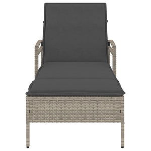 Sonnenliege Poly Rattan Hellgrau mit Auflage
