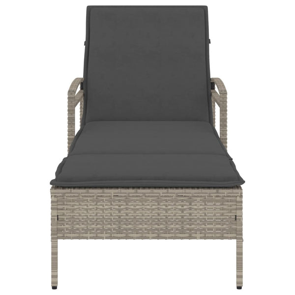 Sonnenliege Poly Rattan Hellgrau mit Auflage