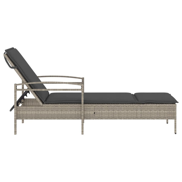 Sonnenliege Poly Rattan Hellgrau mit Auflage