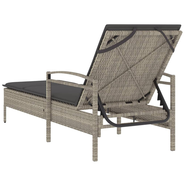 Sonnenliege Poly Rattan Hellgrau mit Auflage