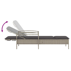 Sonnenliege Poly Rattan Hellgrau mit Auflage