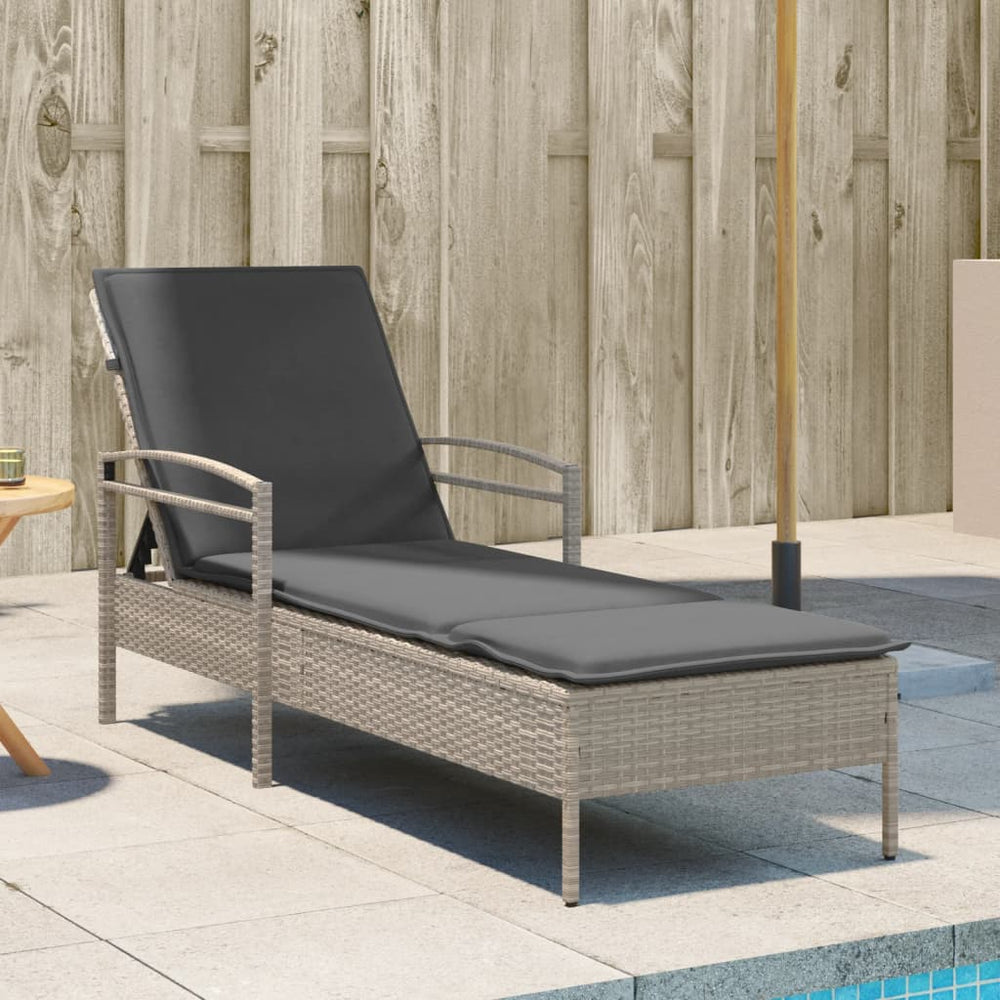 Sonnenliege Poly Rattan Hellgrau mit Auflage