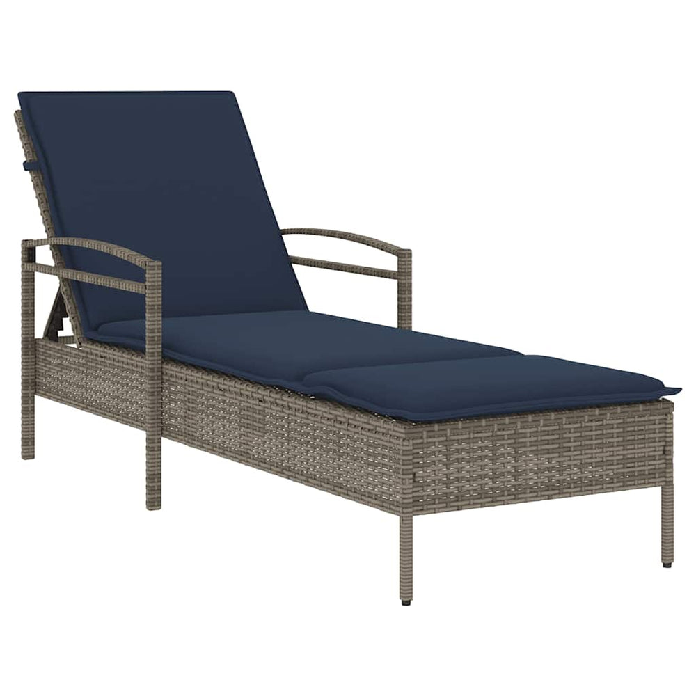 Sonnenliege Grau mit Kissen Poly-Rattan