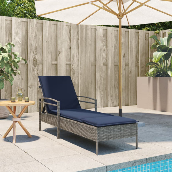 Sonnenliege Grau mit Kissen Poly-Rattan