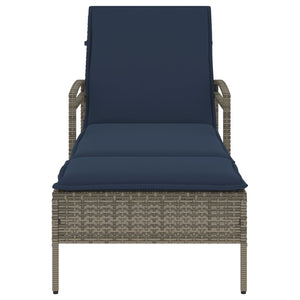 Sonnenliege Grau mit Kissen Poly-Rattan
