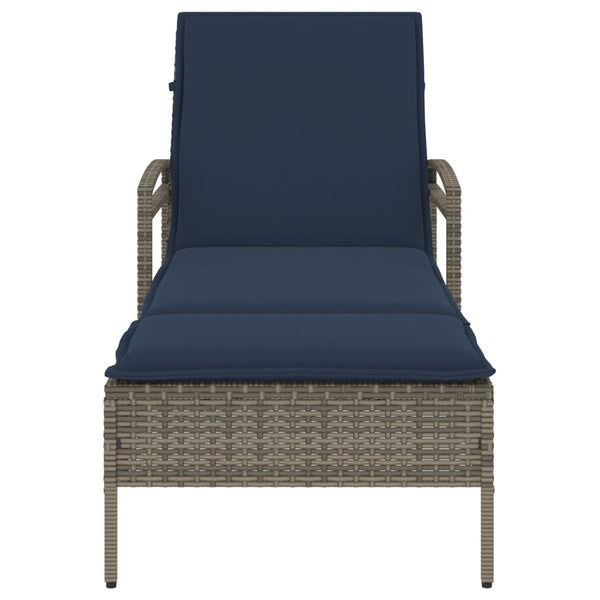 Sonnenliege Grau mit Kissen Poly-Rattan