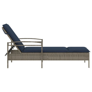 Sonnenliege Grau mit Kissen Poly-Rattan