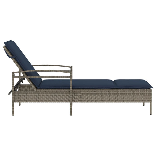 Sonnenliege Grau mit Kissen Poly-Rattan