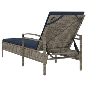 Sonnenliege Grau mit Kissen Poly-Rattan
