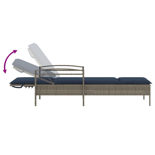 Sonnenliege Grau mit Kissen Poly-Rattan