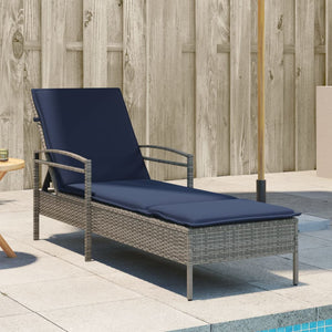 Sonnenliege Grau mit Kissen Poly-Rattan