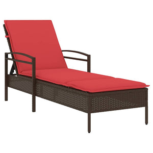 Sonnenliege Braun mit Kissen Polyrattan