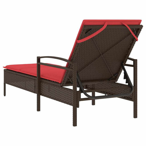 Sonnenliege Braun mit Kissen Polyrattan