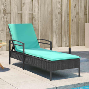 Schwarze Poly-Rattan Sonnenliege mit Kissen