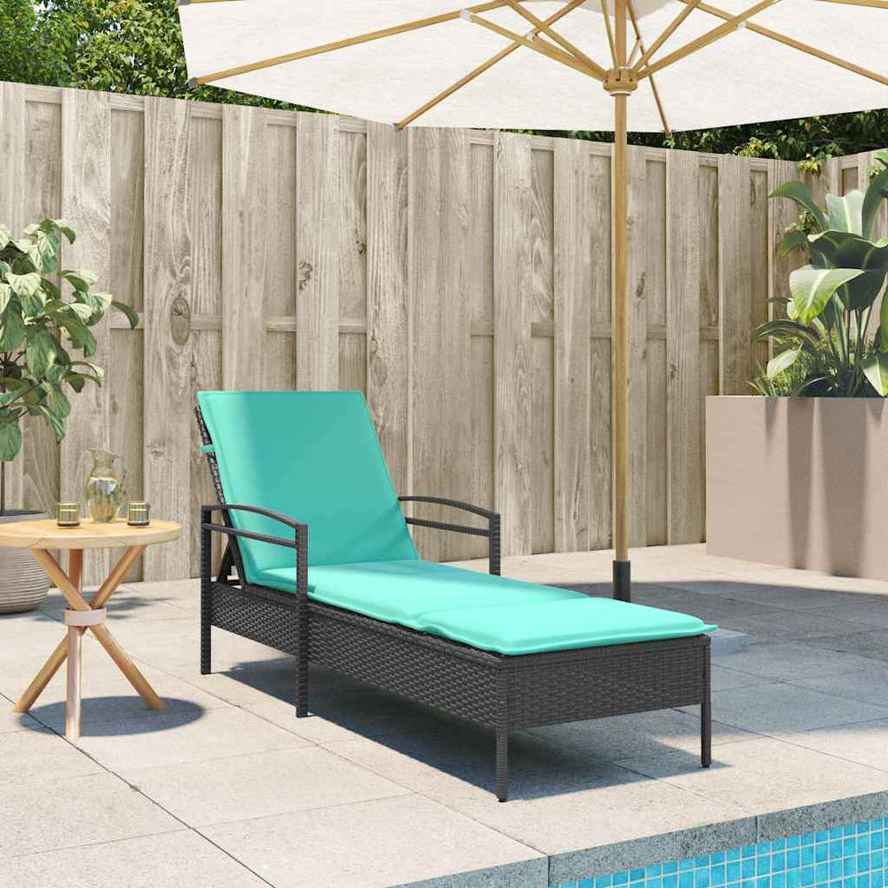 Schwarze Poly-Rattan Sonnenliege mit Kissen